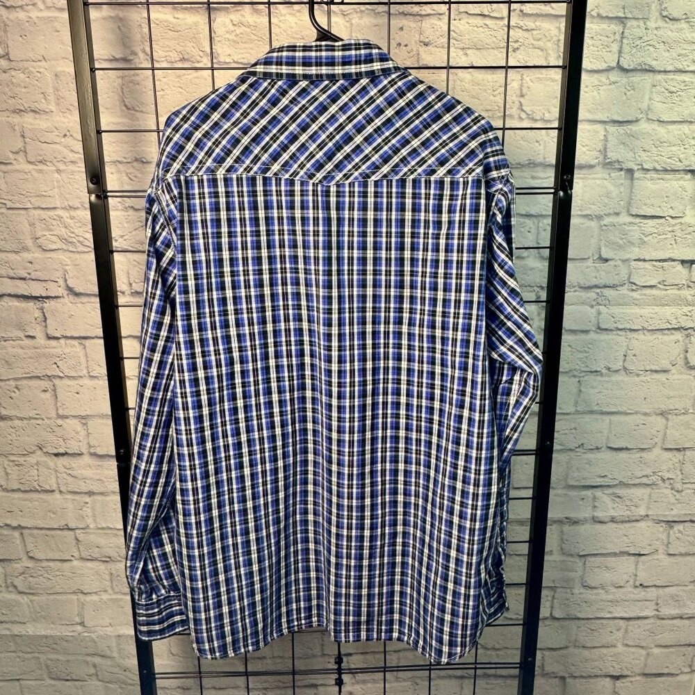 Red Snap Men’s Plaid Western Shirt Blue Black Pearl Snap XXL - Picture 4 of 6